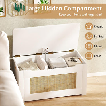 Goflame Rattan Storage Bench with Flip Top Lid & Safety Hinge