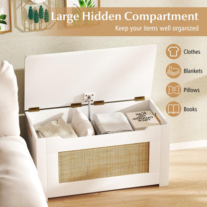 Goflame Rattan Storage Bench with Flip Top Lid & Safety Hinge
