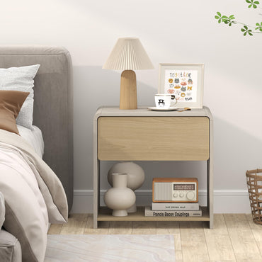 Goflame Modern Nightstand with Drawer Set of 1/2 Storage Open Shelf