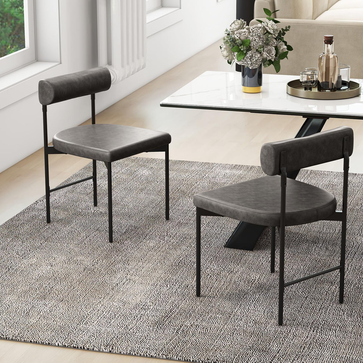 Goflame Dining Chairs, Faux Leather Upholstered Kitchen Side Chair with Padded Backrest and Cushion, Metal Legs