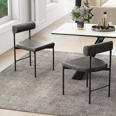 Goflame Dining Chairs, Faux Leather Upholstered Kitchen Side Chair with Padded Backrest and Cushion, Metal Legs