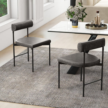 Goflame Dining Chairs, Faux Leather Upholstered Kitchen Side Chair with Padded Backrest and Cushion, Metal Legs