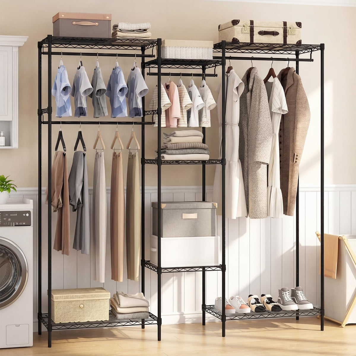 Goflame Convertible Clothes Organizer with L-shape & Horizontal Installation