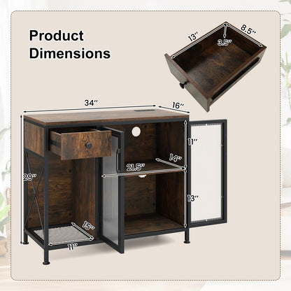 Goflame Industrial Buffet Sideboard with Power Outlets and LED Light