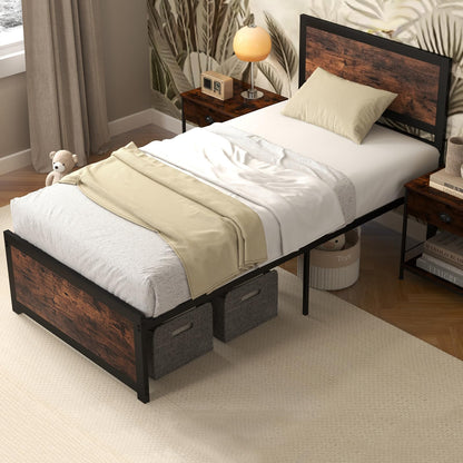 Goflame Twin Bed Frames for Kids, Industrial Metal Platform Bed with Headboard