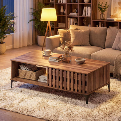 Goflame 47 Inch Wood Mid Century Coffee Table with Storage