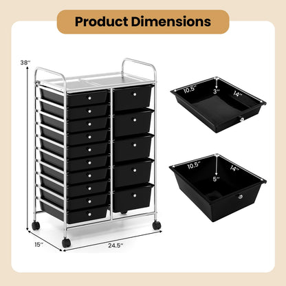 Goflame Rolling Storage Cart 15-Drawer Trolley with Chrome Plated Metal Frame
