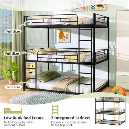 Goflame Metal Full Over Full Over Full Bunkbeds with Safety Guardrails & 2 Ladders