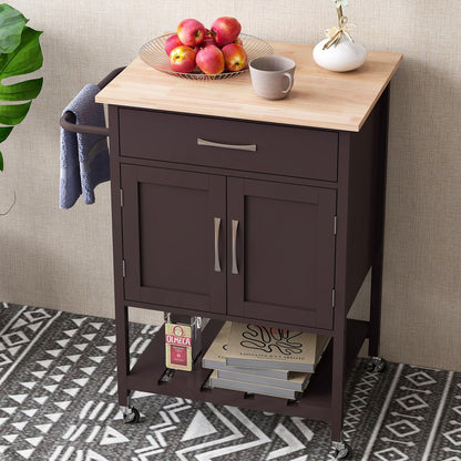 Goflame Rolling Kitchen Island Cart, Mobile Serving Cart with Drawer, 2-Door Storage Cabinet, Storage Shelf