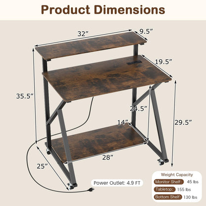 Goflame Rolling Small Desk with Storage | Compact Computer Desk for Small Spaces with Charging Station