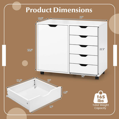 Goflame Lateral File Cabinet with Shelves - 5 Drawer Office Cabinet, White