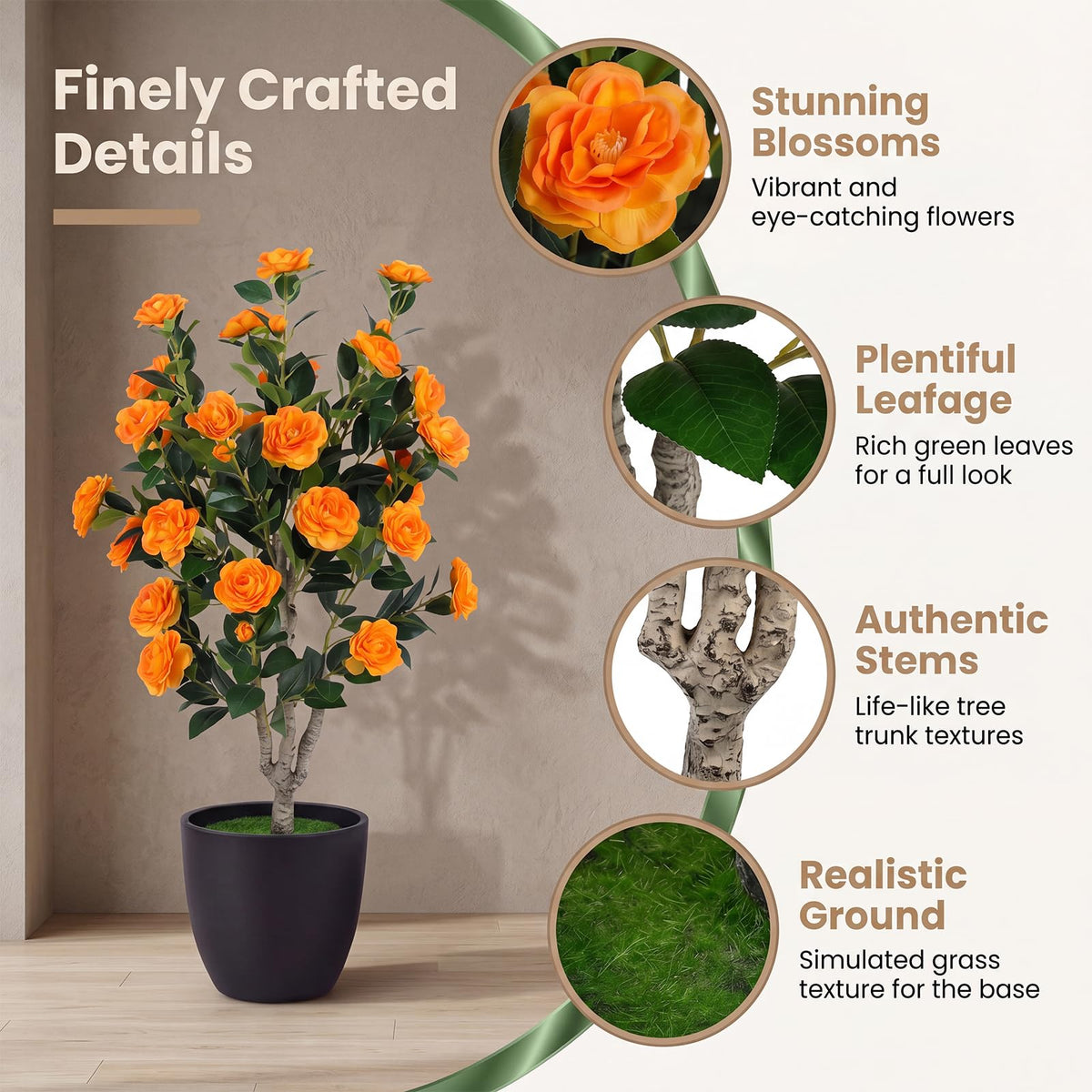 GOFLAME 39.5" Artificial Camellia Trees with Planter for Outdoor(1/2)