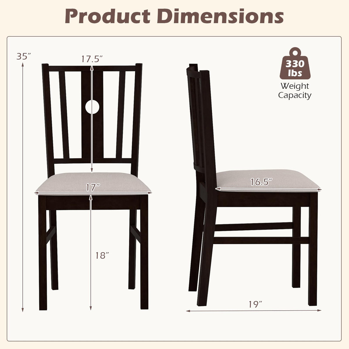 Goflame Wood Dining Chairs w/Fabric Padded Seat & Slatted Curved Back (2/4)