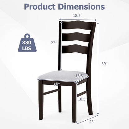 Goflame Wooden Dining Chairs Set of 2/4 with Rubber Wood Legs Fabric Padded Seat Wavy Ladder Back