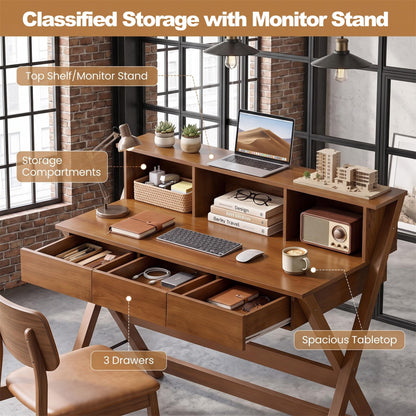 GOFLAME Study Writing Desk with 3 Storage Drawers for Bedroom