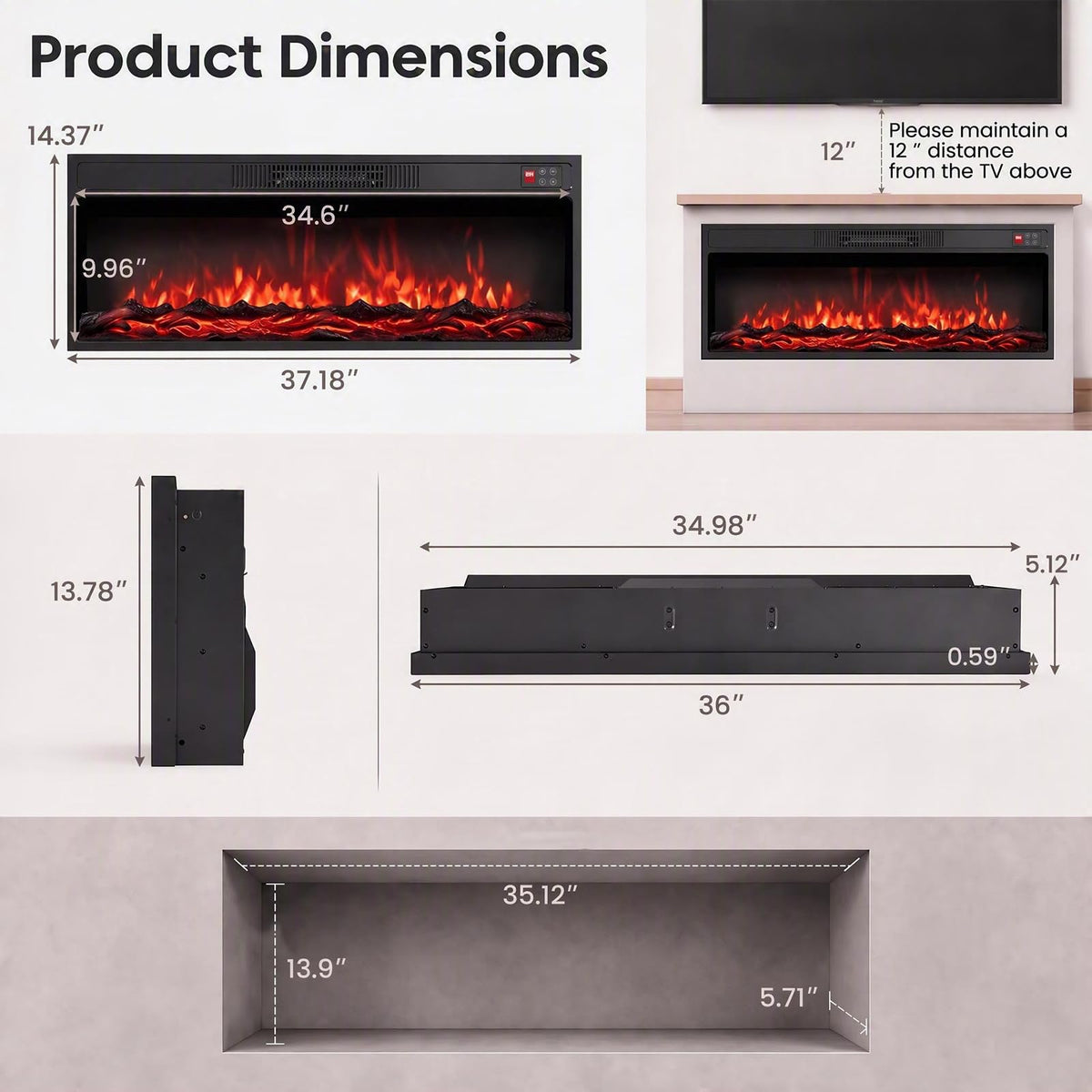 GOFLAME 36"/40" Recessed Electric Fireplace Insert