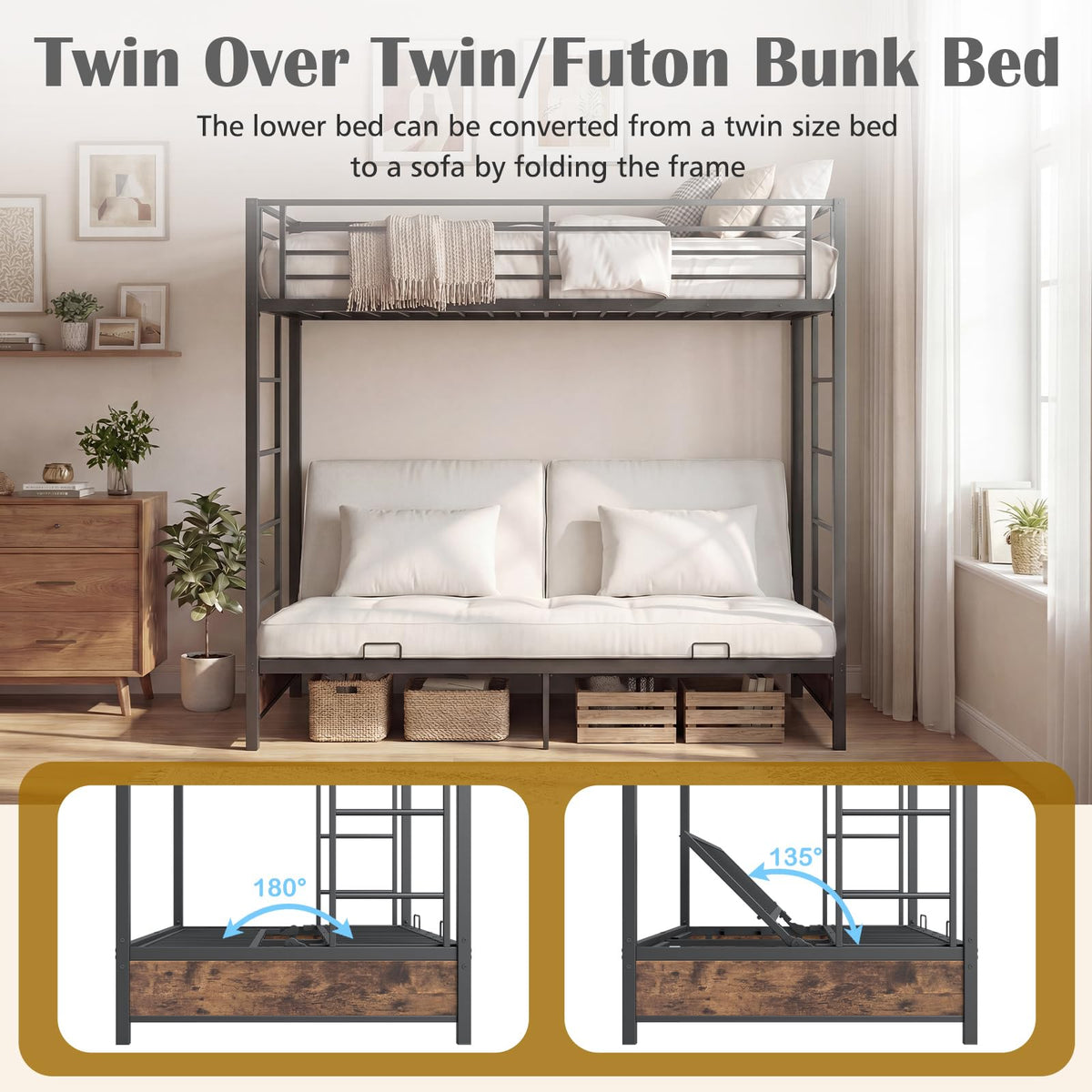 Goflame Twin Over Twin Futon Bunk Bed