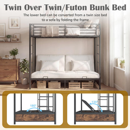Goflame Twin Over Twin Futon Bunk Bed