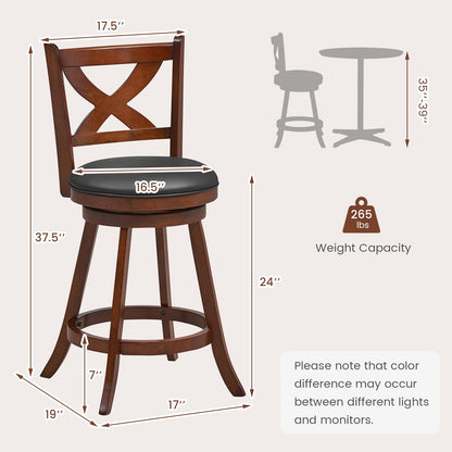 Goflame Swivel Bar Stools Set of 2, Farmhouse Wooden Barstools with Back