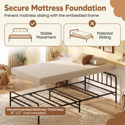 Goflame Foldable Metal Twin Bed Frame with Headboard and Footboard