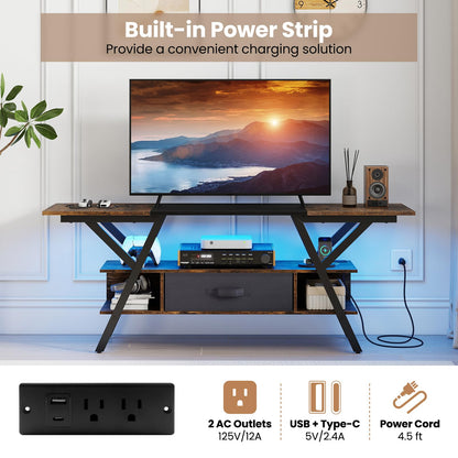 Goflame TV Stand with Power Outlets for 55-65 Inch TV