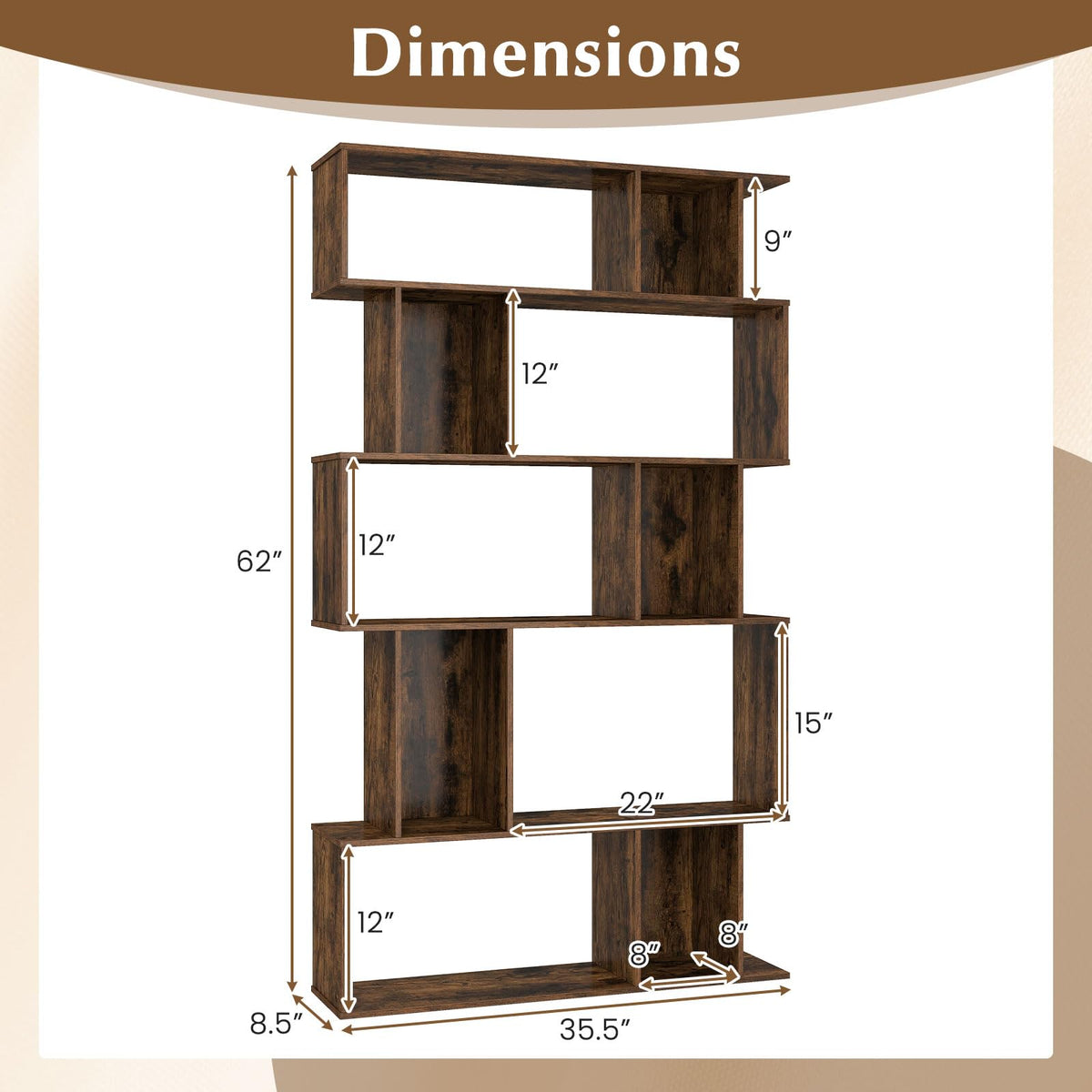 Goflame Geometric Bookshelf 5-Tier Bookcase with Open Shelves and Closed-back Cubes