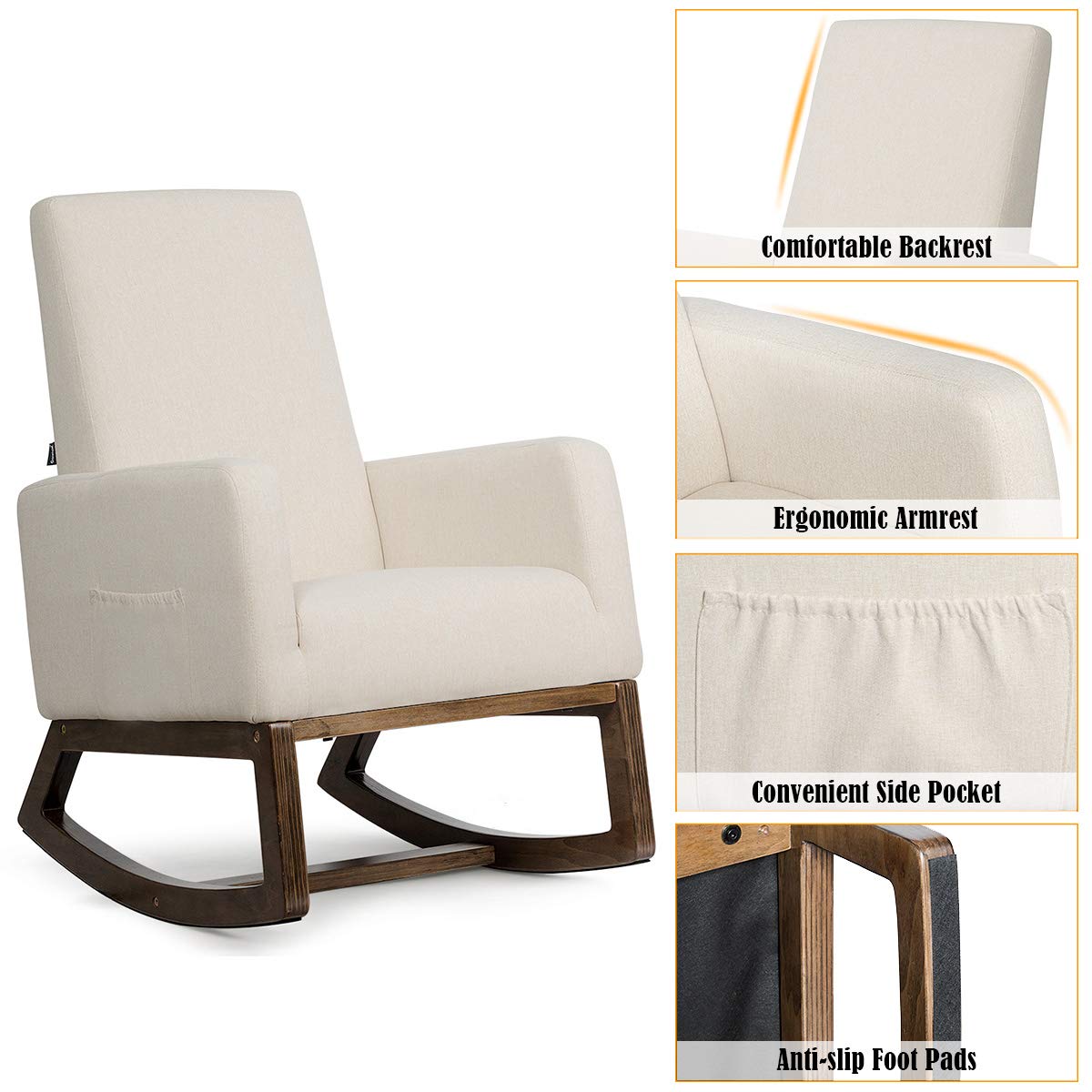 Goflame Rocking Chair Upholstered Living Room Chair