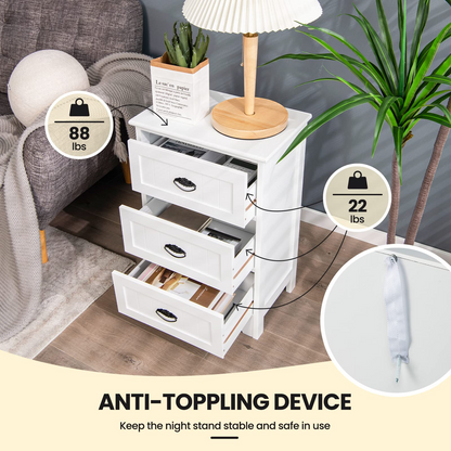 Goflame Nightstand with 3 Drawers, Bedside Table
