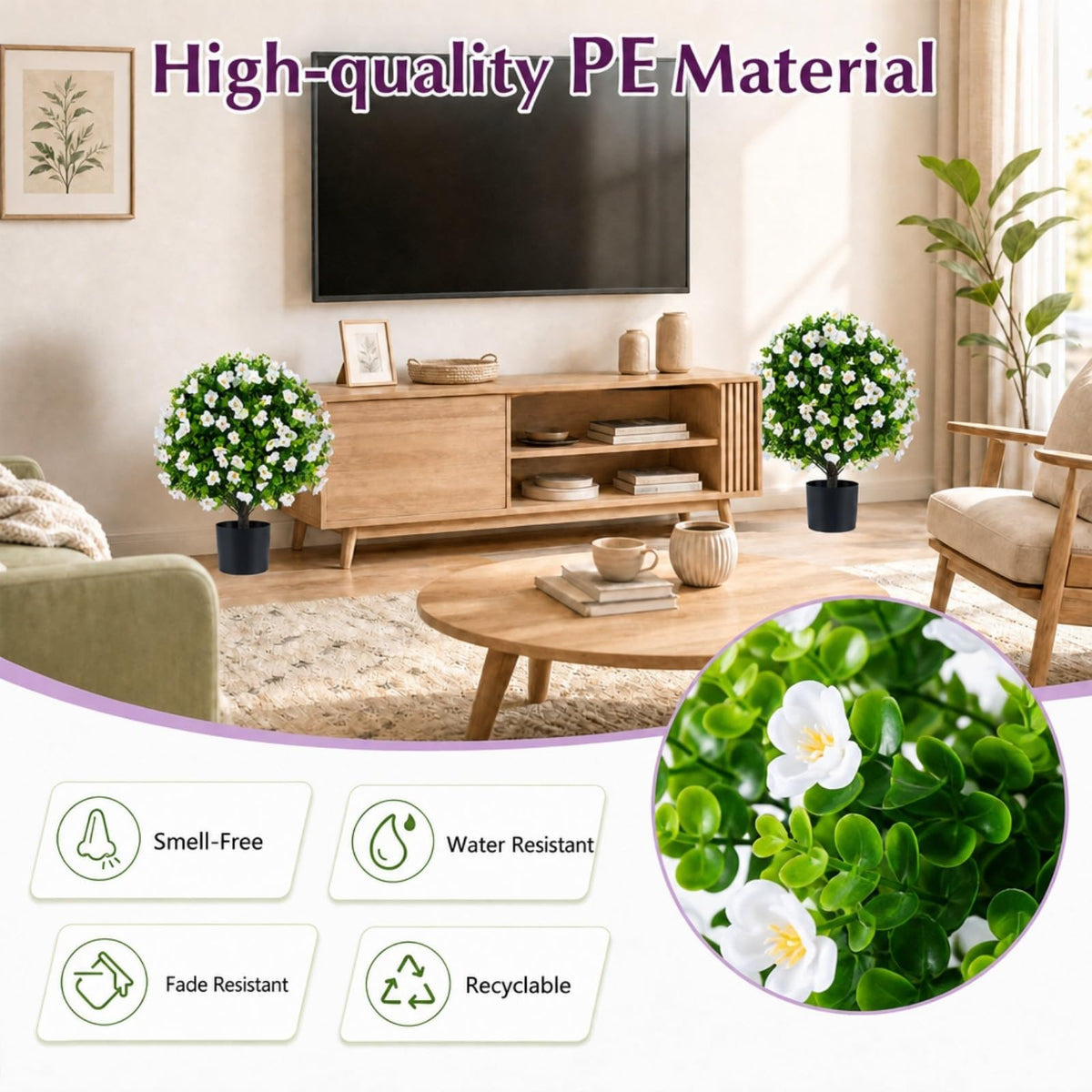 GOFLAME Artificial Boxwood Topiary Ball Tree Set of 2  for Indoor Outdoor Home Porch Garden