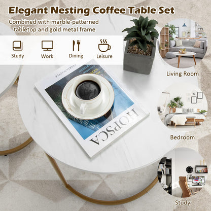 Goflame Modern Nesting Coffee Table Set of 2, Accent Marble Look Stacking Side Table for Living Room Bedroom