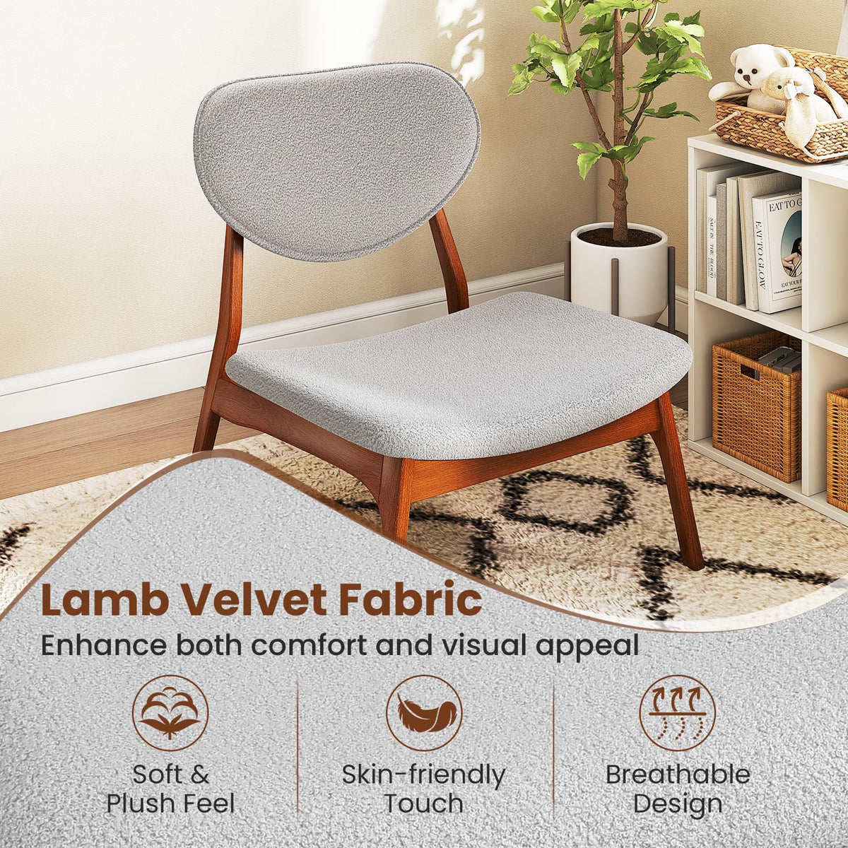 Goflame Lamb Velvet Fabric Upholstered Living Room Chairs with Side Table