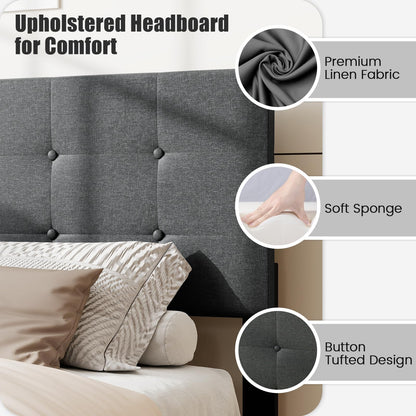 Goflame Queen Bed Frame Linen Upholstered Platform Bed with Button Tufted Headboard