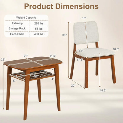 Goflame Space Saving Kitchen Table and Chairs Set w/Rubber Wood Frame