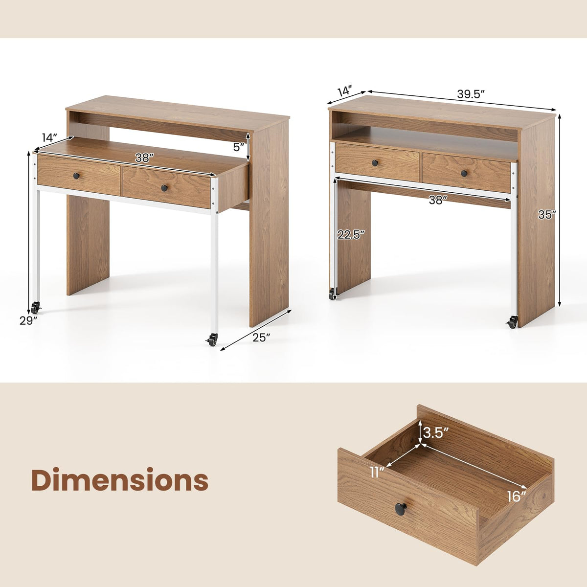 Goflame Small Computer Desk with Hutch & Drawers