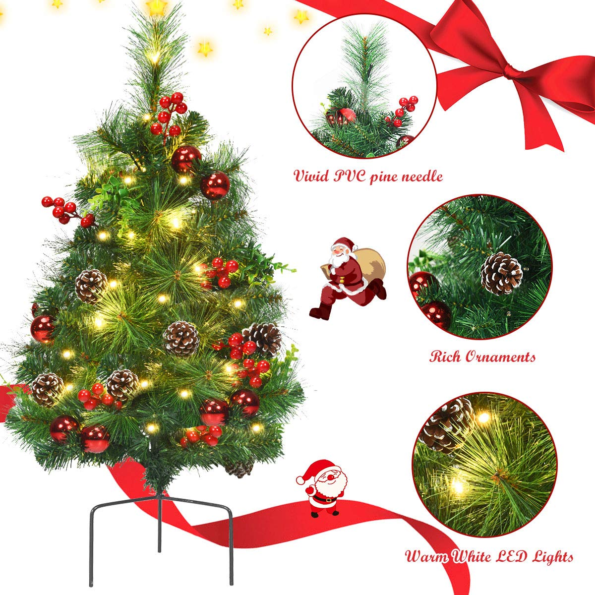 Goflame Set of 2 Pathway Christmas Trees, 2FT Pre-Lit Artificial Xmas Trees - GoflameUS