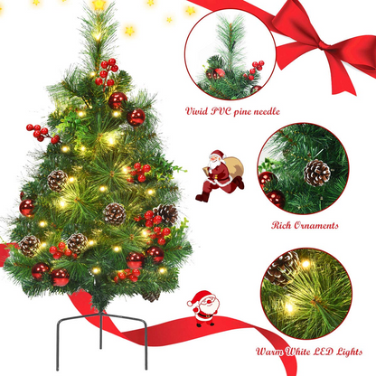 Goflame Set of 2 Pathway Christmas Trees, 2FT Pre-Lit Artificial Xmas Trees - GoflameUS