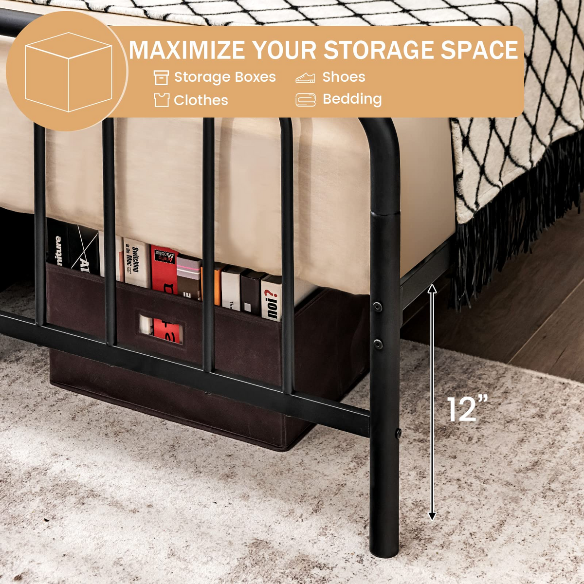 Goflame Full Size Metal Bed Frame, Modern Bed Frame