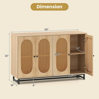 Goflame 50" PE Rattan Sideboard Buffet Cabinet with 4 Doors and Adjustable Shelves