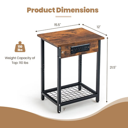 Goflame Nightstand Set of 2 with Charging Station