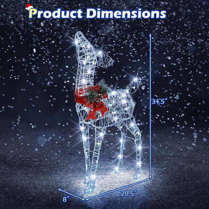 Goflame Christmas Pre-Lit Reindeer | 50 Cold White LED Lights & Red Bow Stakes & Zip Ties Included
