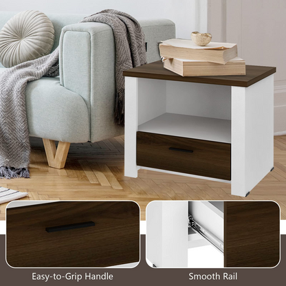 Goflame Nightstand, End Table with Glide Sliding Drawer & Open Cabinet, Modern Sofa Side Table for Living Room