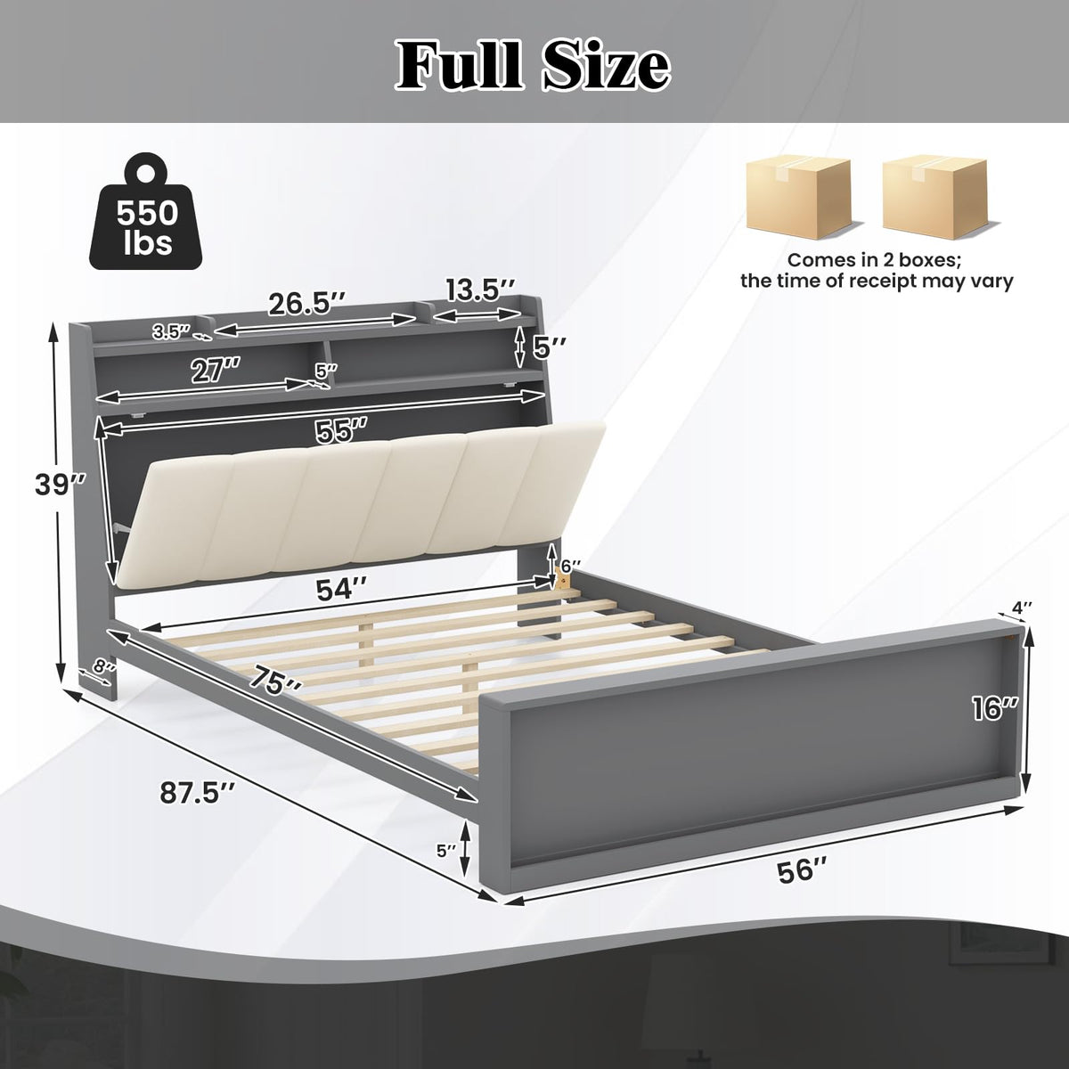 Goflame Full Size Bed Frame with Storage
