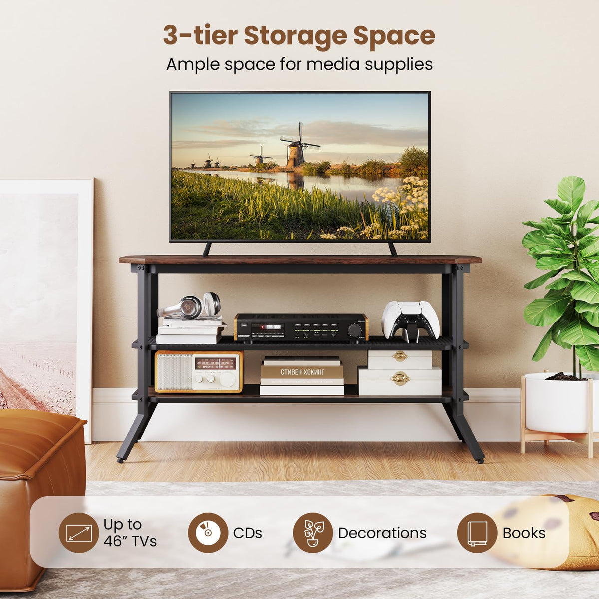 Goflame TV Stand 3 Tier Industrial Entertainment Center