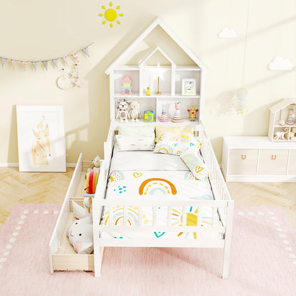Goflame Twin House Bed with 2 Storage Drawers