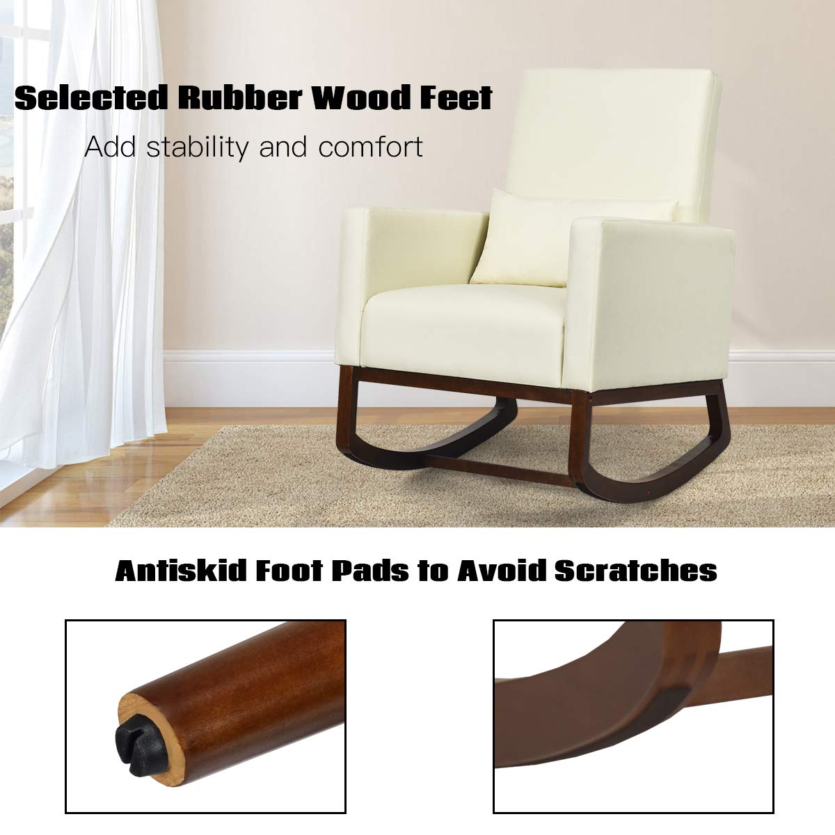 Goflame Upholstered Rocking Chair, Modern High Back Armchair