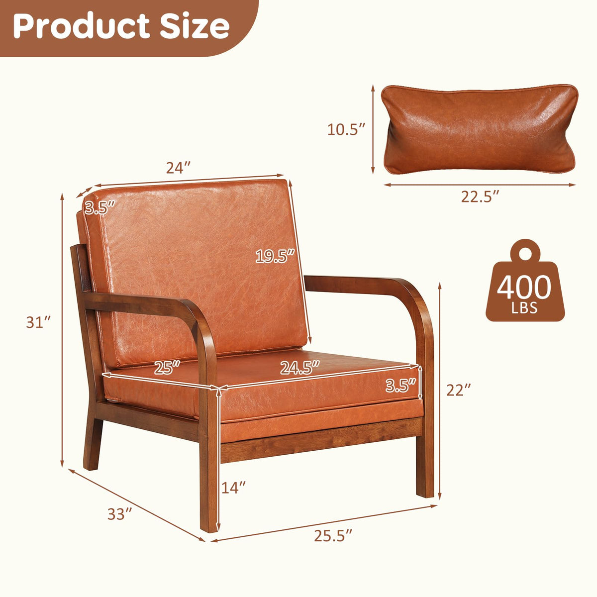 Goflame Mid-Century Modern Accent Chair with Lumbar Pillow