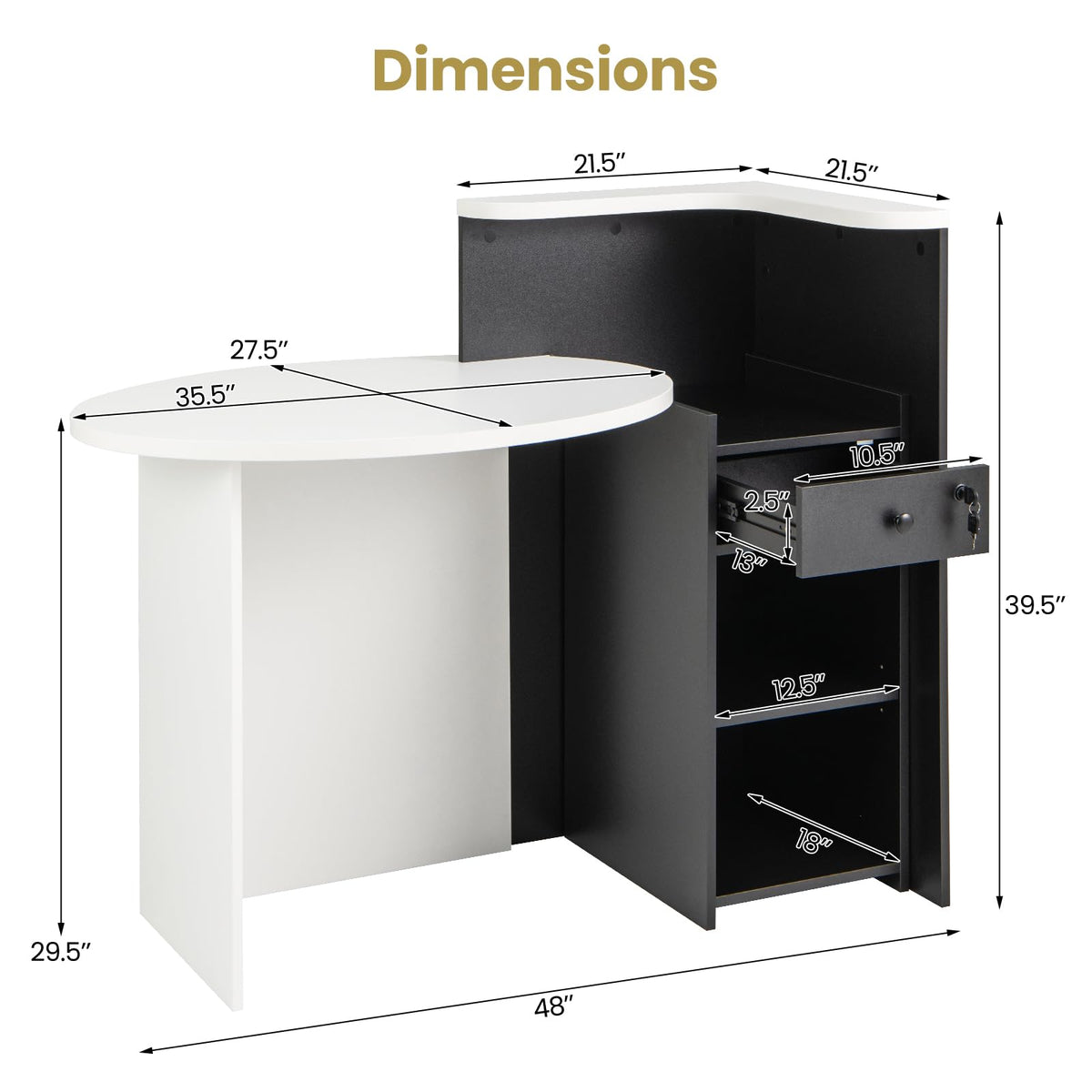 Goflame Front Counter Desk with Lockable Drawer