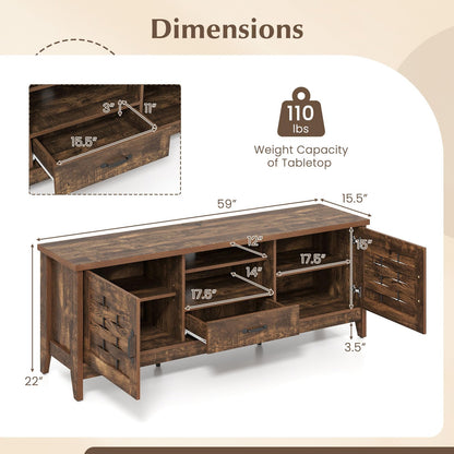 Goflame Farmhouse TV Stand for 65 Inch TVs 59" Wood Entertainment Center with 2 Woven Accent Doors