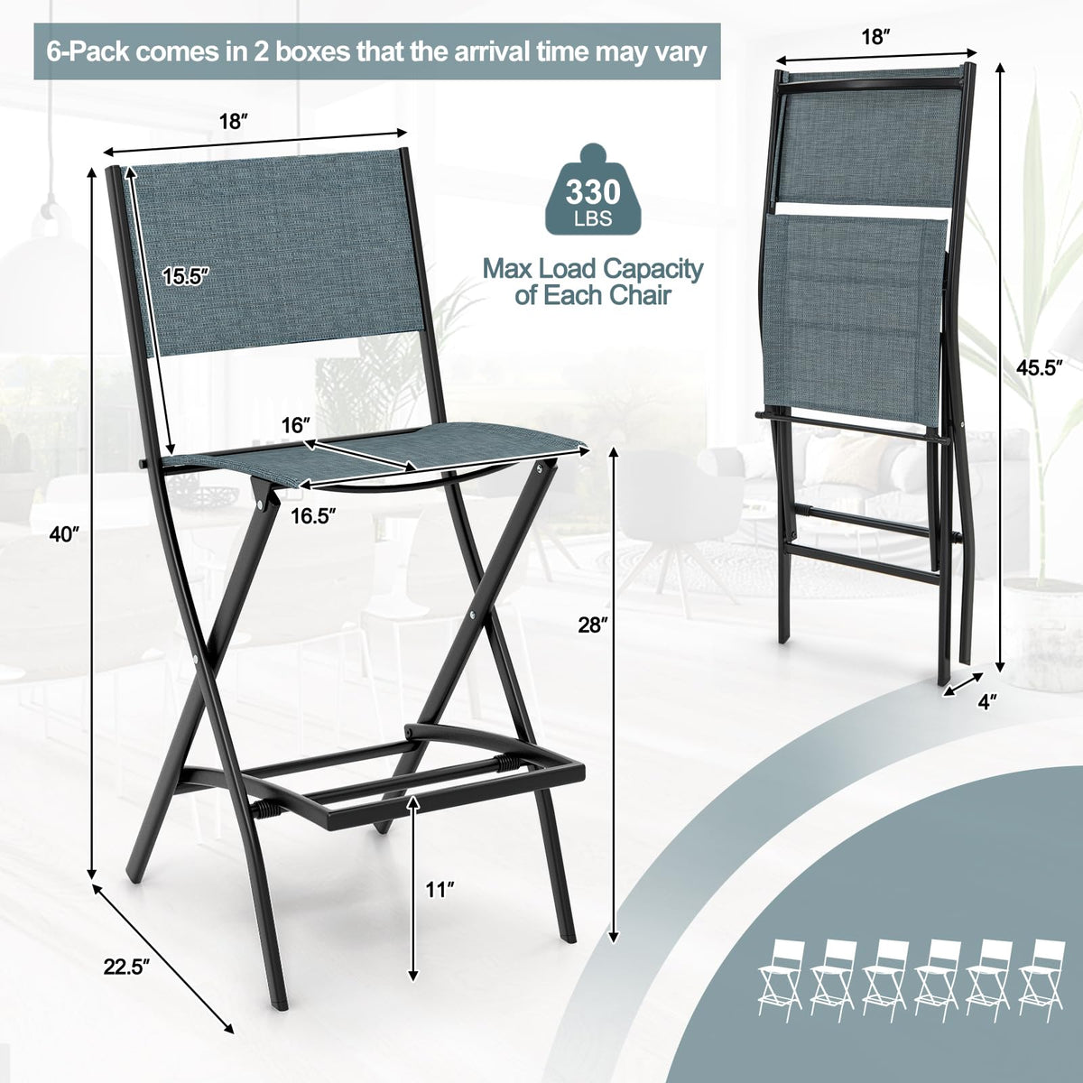 Goflame Folding Patio Bar Chairs Set of 6