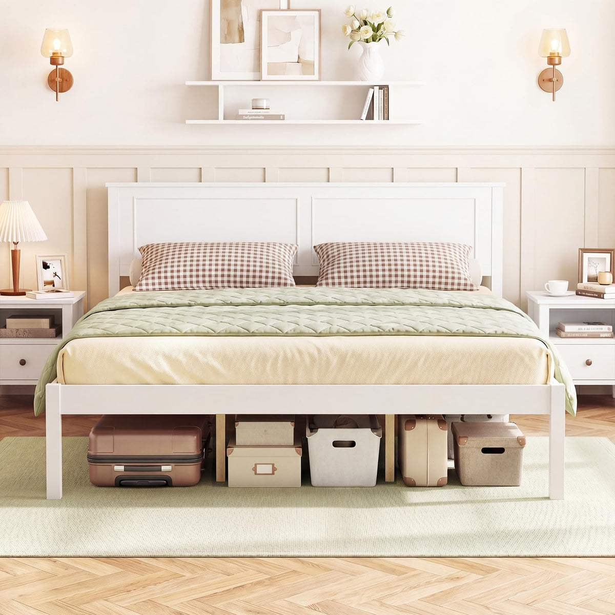 Goflame Wood Queen/Full/Twin Size Bed Frame with Wooden Slat Support